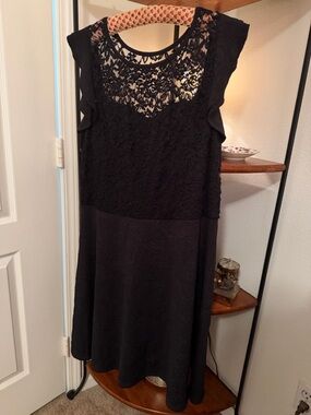 Love Squared Black Lace Yoke Midi Dress